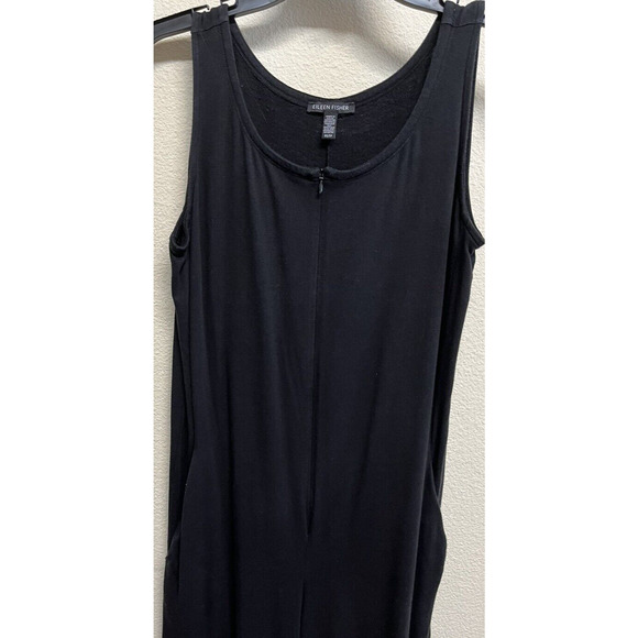 Eileen Fisher Cozy Brushed Terry Hug Wide Leg Crop Jumpsuit Size XS Black - Picture 4 of 11